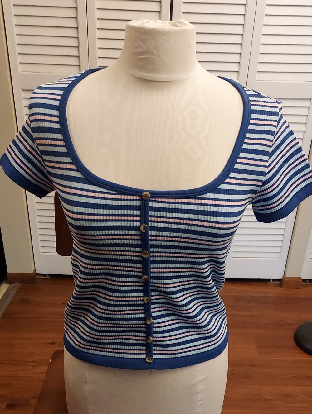 Striped Scoop Button-Front Top